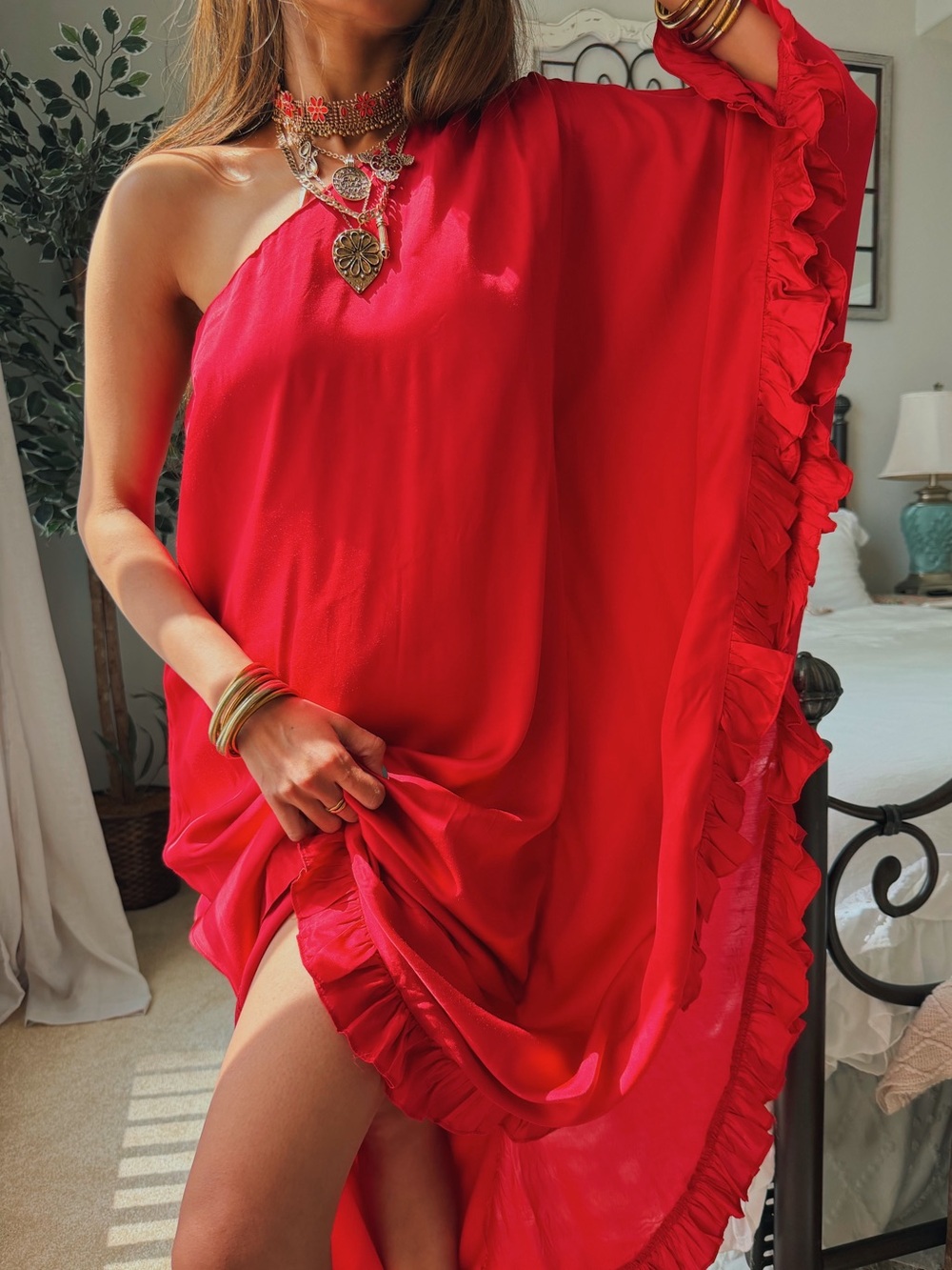 Anthropologie x Hutch One Shoulder Ruffle Dress